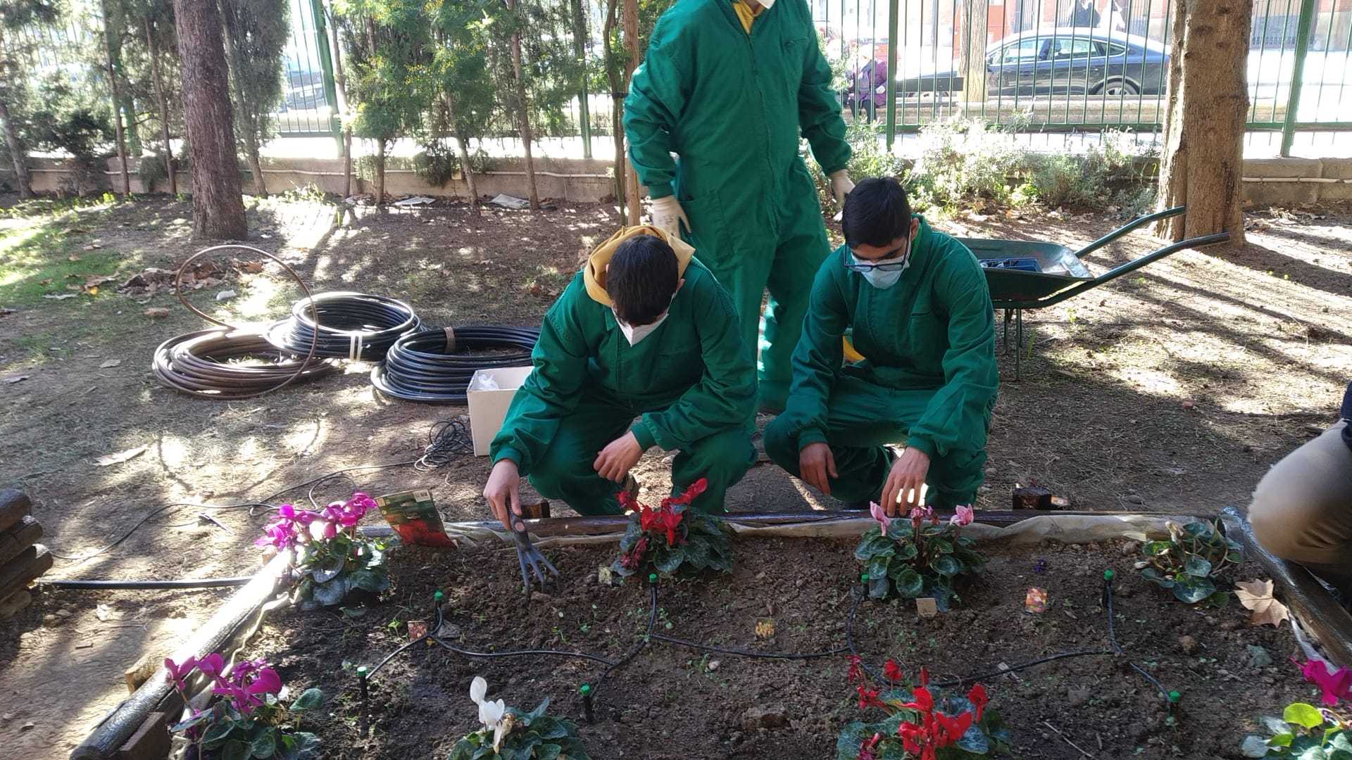 foto de alumnos plantando jardinera